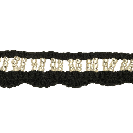 Black and Silver-Lined Beaded Cotton Crochet Lace - 0.75"