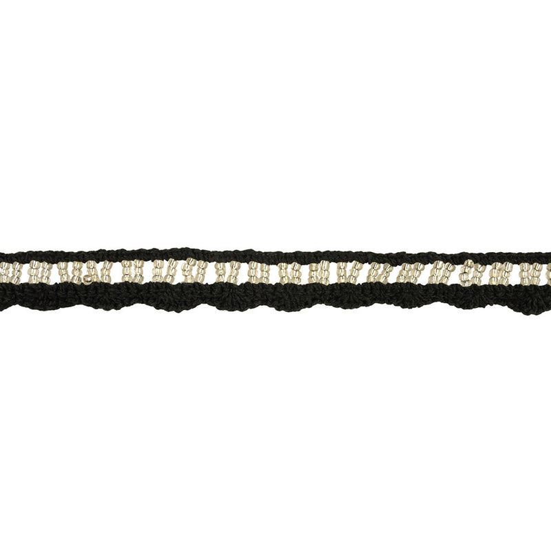 Black and Silver-Lined Beaded Cotton Crochet Lace - 0.75"
