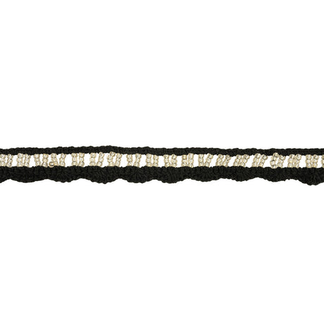 Black and Silver-Lined Beaded Cotton Crochet Lace - 0.75"