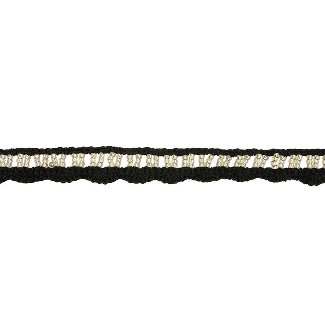 Black and Silver-Lined Beaded Cotton Crochet Lace - 0.75"