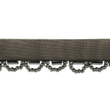 Gunmetal Bugle and Seed Beaded Scalloped Trim with Black Mesh Lip - 0.75"