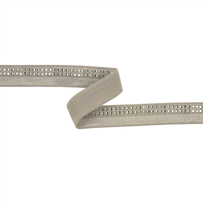 Silver Bejeweled Foldover Elastic Trim - 0.75"