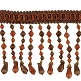 Orange, Amber and Brown Circles Braided Trim with Beaded Fringe - 3.25"
