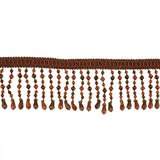 Orange, Amber and Brown Circles Braided Trim with Beaded Fringe - 3.25"