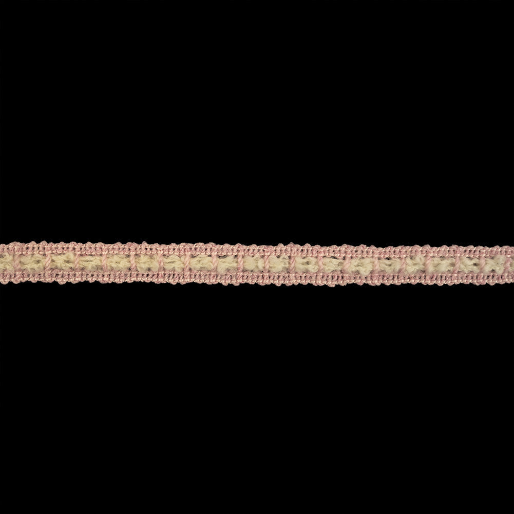 Pink and Cream Wool Crocheted Trim - 0.375"