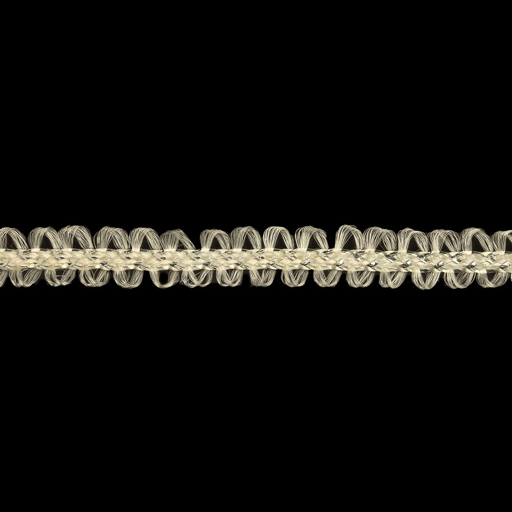 Cloud Dancer and Metallic Silver Loopy Braided Trim - 0.25"