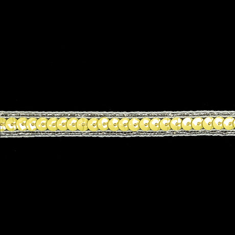 Lemon Single Row Sequins and Metallic Silver Stripes Trim - 0.375"