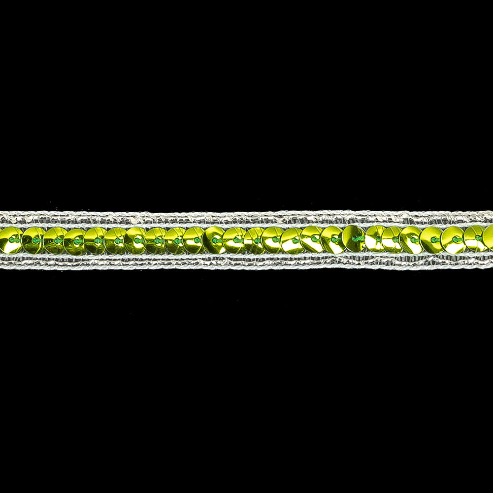 Lime Single Row Sequins and Metallic Silver Stripes Trim - 0.4375"