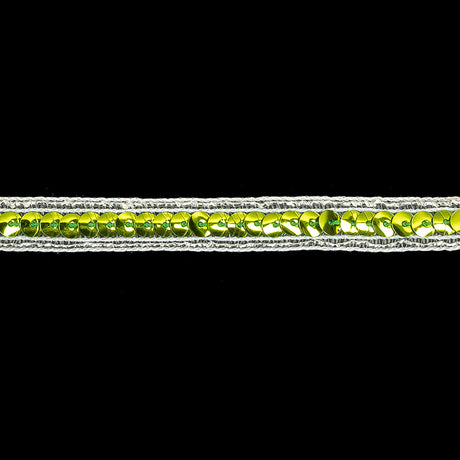 Lime Single Row Sequins and Metallic Silver Stripes Trim - 0.4375"