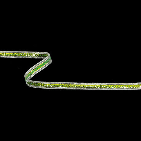 Lime Single Row Sequins and Metallic Silver Stripes Trim - 0.4375"