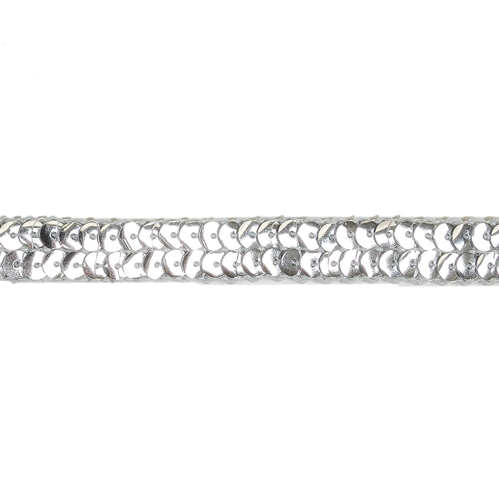 Metallic Silver Two Row Sequins Trim - 0.5"