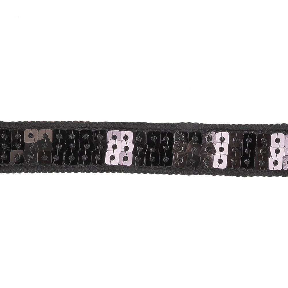 Black Three Row Square Sequins Trim on Tulle Backing - 0.625"