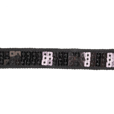 Black Three Row Square Sequins Trim on Tulle Backing - 0.625"