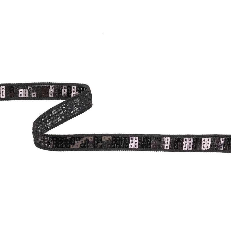 Black Three Row Square Sequins Trim on Tulle Backing - 0.625"