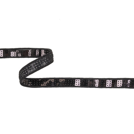 Black Three Row Square Sequins Trim on Tulle Backing - 0.625"