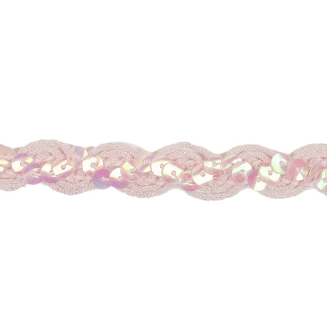 Iridescent Pink Wavy Braided Trim with Translucent Iridescent Pink Sequins - 0.625"