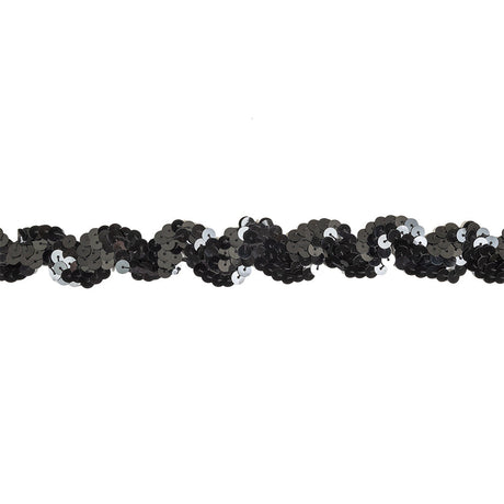 Black Sequins Ric Rac Trim - 1.125"