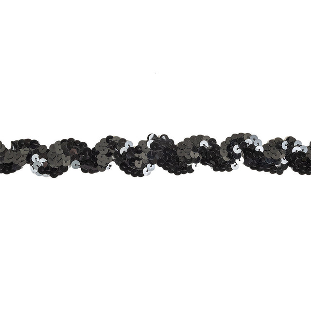 Black Sequins Ric Rac Trim - 1.125"