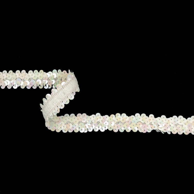 White Iris Two Row Stretch Sequins Trim - 0.875"