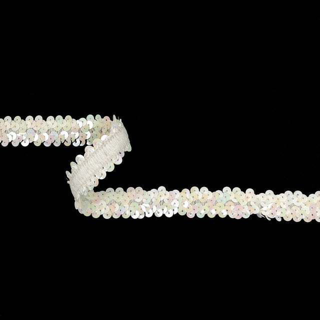 White Iris Two Row Stretch Sequins Trim - 0.875"