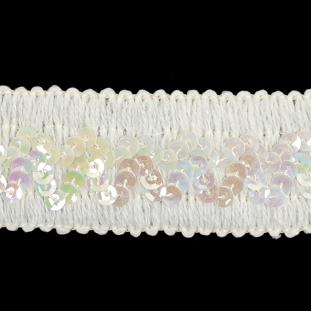 White Braided Trim with Iridescent White Sequins - 1.75"