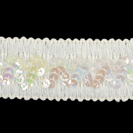 White Braided Trim with Iridescent White Sequins - 1.75"