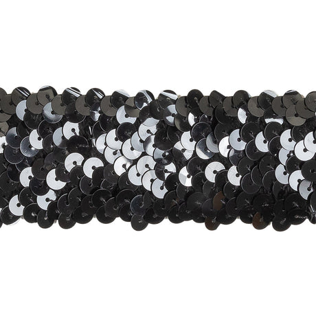 Black Four Row Stretch Sequins Trim - 1.5"