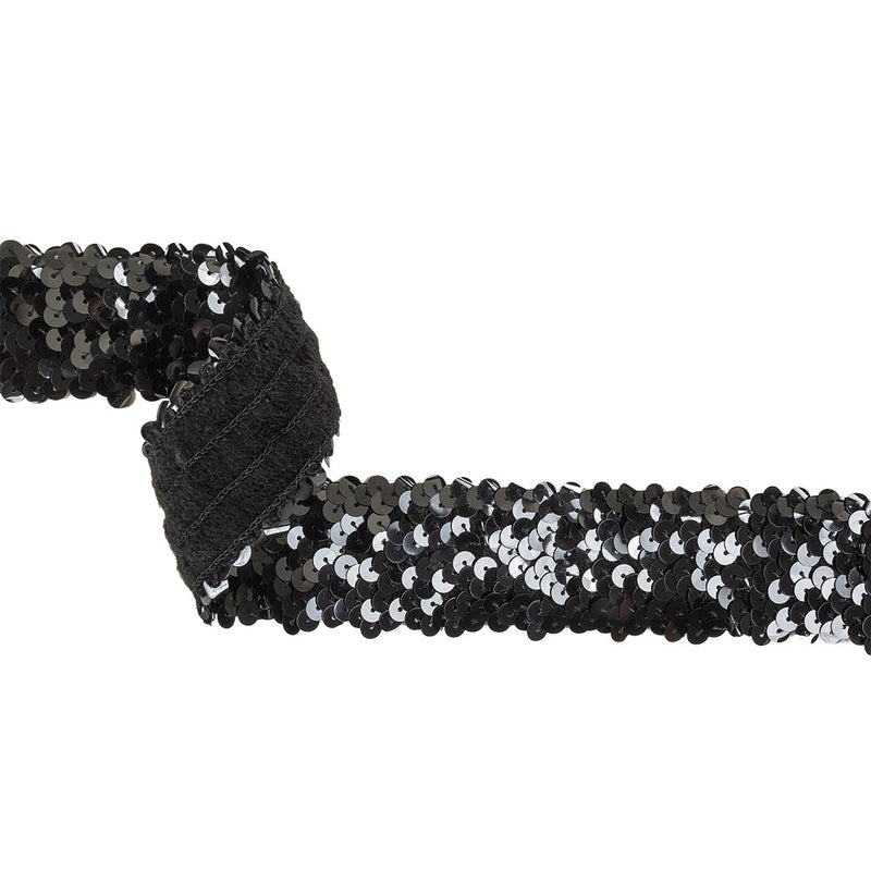 Black Four Row Stretch Sequins Trim - 1.5"