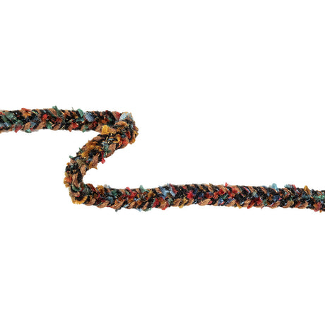 Tan, Black and Multicolor Chenille Braided Trim - 0.625"