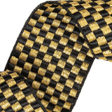 Black and Metallic Gold Checkerboard Satin Faced Woven Trim - 2"