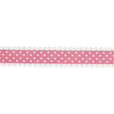 Pink and White Alyssum Scalloped Edge Polka Dot Grosgrain Ribbon - 0.625"
