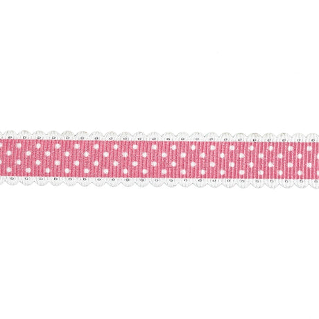 Pink and White Alyssum Scalloped Edge Polka Dot Grosgrain Ribbon - 0.625"