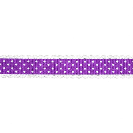 Purple and White Alyssum Scalloped Edge Polka Dot Grosgrain Ribbon - 0.625"