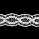 Bright White Twists Embroidered Lace Trim on Mesh - 1"