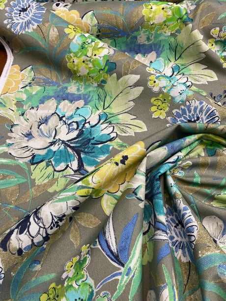 Mill Creek Swavelle Stoneleigh Outdoor Polyester Fabric - Gray Grigio Floral, 54" Width (1 Yard)
