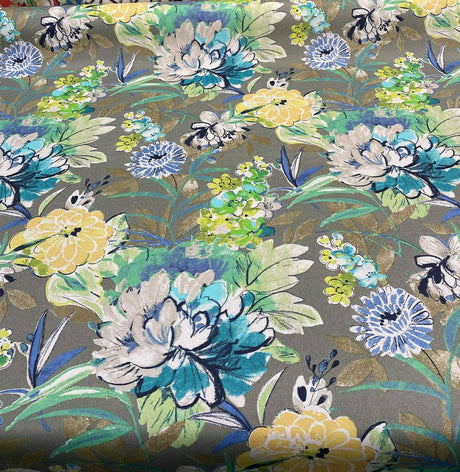 Mill Creek Swavelle Stoneleigh Outdoor Polyester Fabric - Gray Grigio Floral, 54" Width (1 Yard)