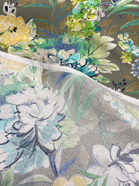 Mill Creek Swavelle Stoneleigh Outdoor Polyester Fabric - Gray Grigio Floral, 54" Width (1 Yard)
