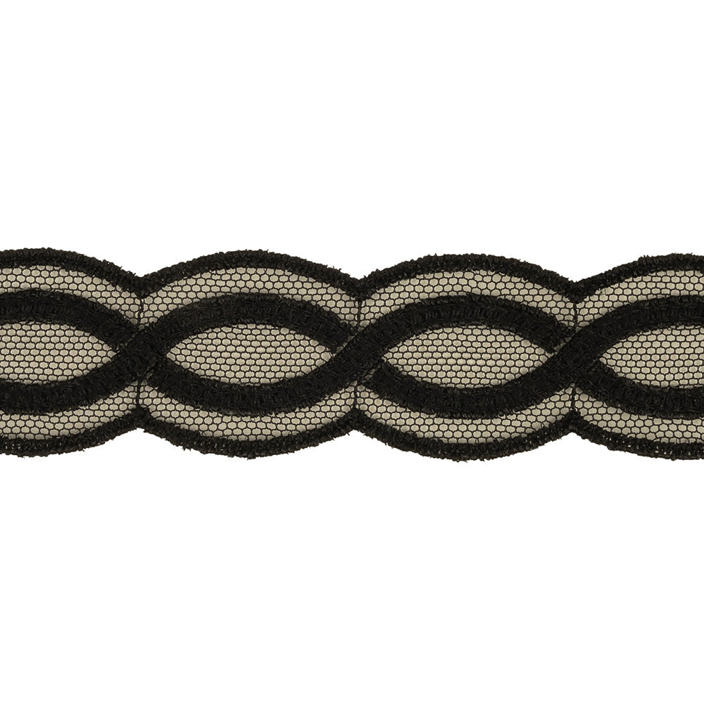 Caviar Twists Embroidered Lace Trim on Mesh - 1"