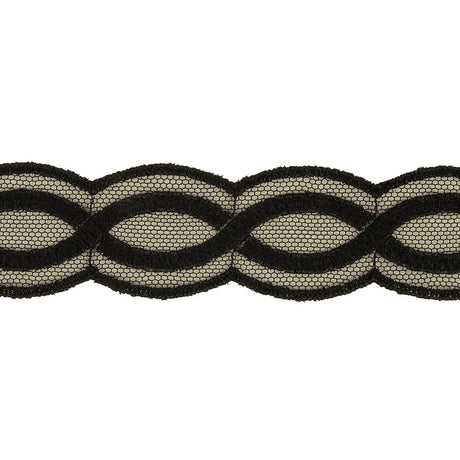 Caviar Twists Embroidered Lace Trim on Mesh - 1"
