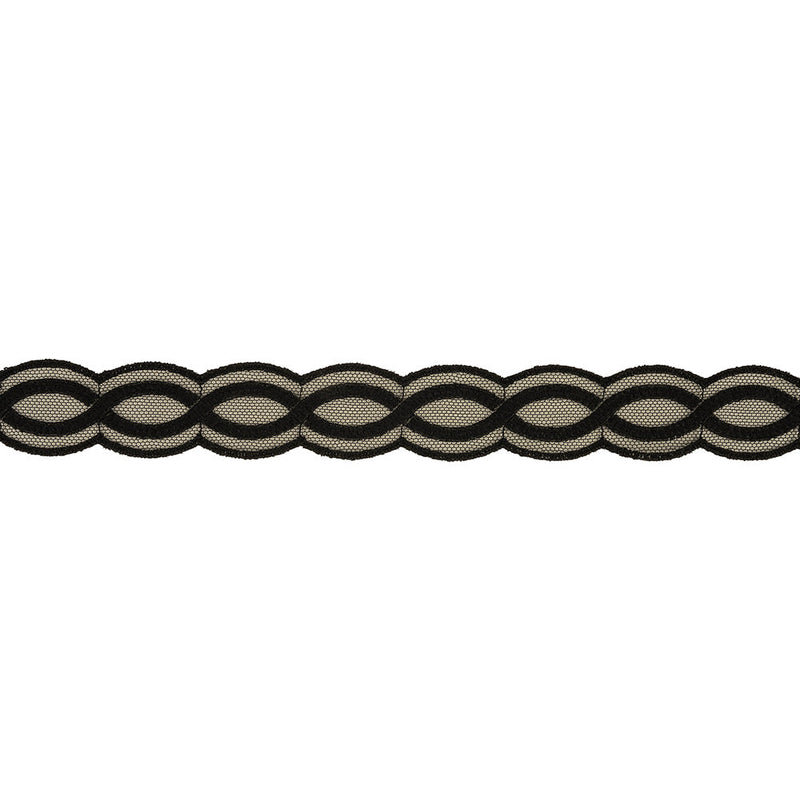 Caviar Twists Embroidered Lace Trim on Mesh - 1"