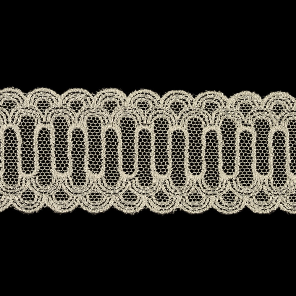 Bright White Scalloped Abstract Embroidered Lace Trim - 1.375"