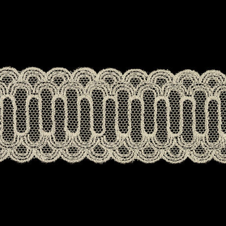 Bright White Scalloped Abstract Embroidered Lace Trim - 1.375"