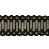 Black Scalloped Abstract Embroidered Lace Trim - 1.375"