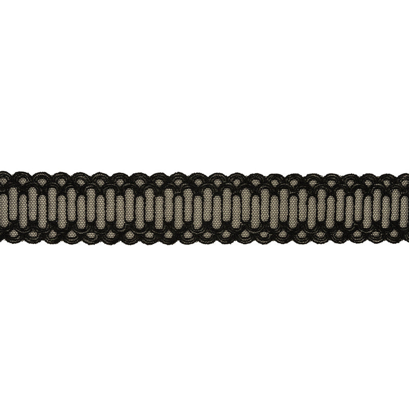 Black Scalloped Abstract Embroidered Lace Trim - 1.375"