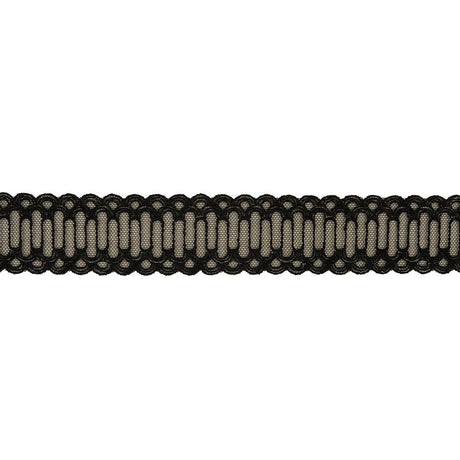 Black Scalloped Abstract Embroidered Lace Trim - 1.375"