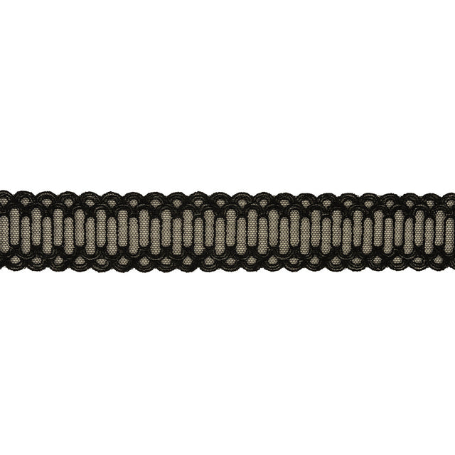 Black Scalloped Abstract Embroidered Lace Trim - 1.375"