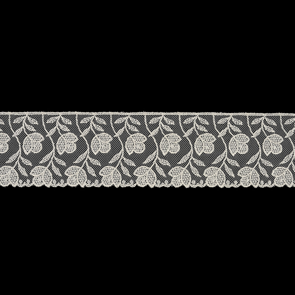 White Tulips Embroidered Lace Trim - 2.25"
