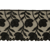 Black Tulips Embroidered Lace Trim - 2.25"