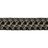Black Tulips Embroidered Lace Trim - 2.25"