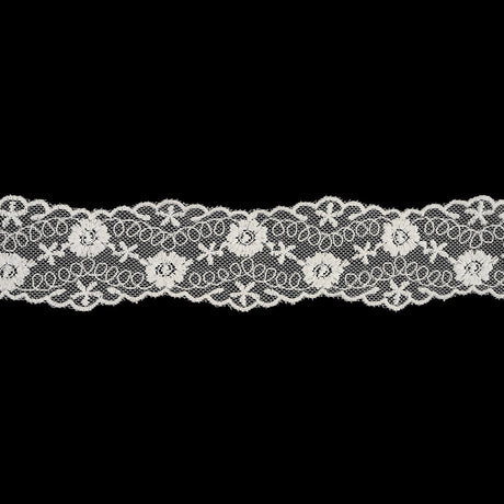 White Flowers and Loop de Loops Zig Zag Embroidered Lace Trim - 1.625"